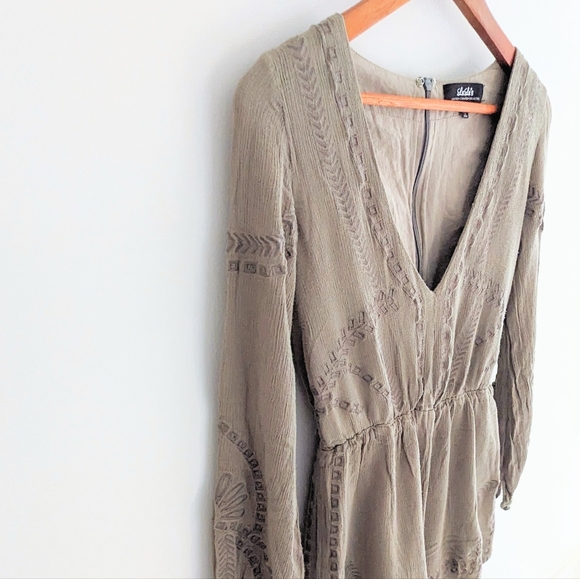 Olive Green Embroidered Romper - Picture 3 of 10